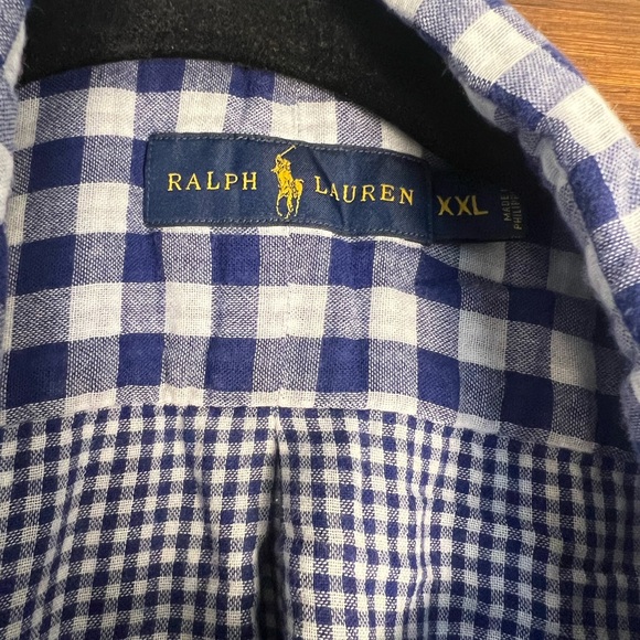 Ralph Lauren Blue Check Button Up Long Seeve Men's XXL Shirt - Picture 11 of 12